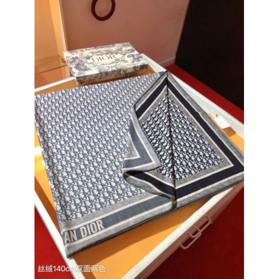 Knockoff Dior Oblique Diortwin reversible square silk and cashmere scarf gray/black 140 x 140 Replica Clone