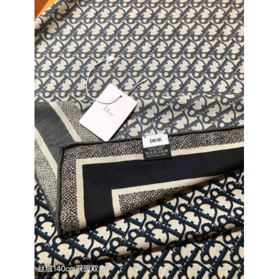 Knockoff Dior Oblique Diortwin reversible square silk and cashmere scarf gray/black 140 x 140 Replica Clone