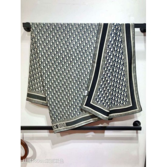Knockoff Dior Oblique Diortwin reversible square silk and cashmere scarf gray/black 140 x 140 Replica Clone