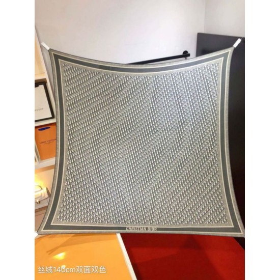 Knockoff Dior Oblique Diortwin reversible square silk and cashmere scarf gray/black 140 x 140 Replica Clone