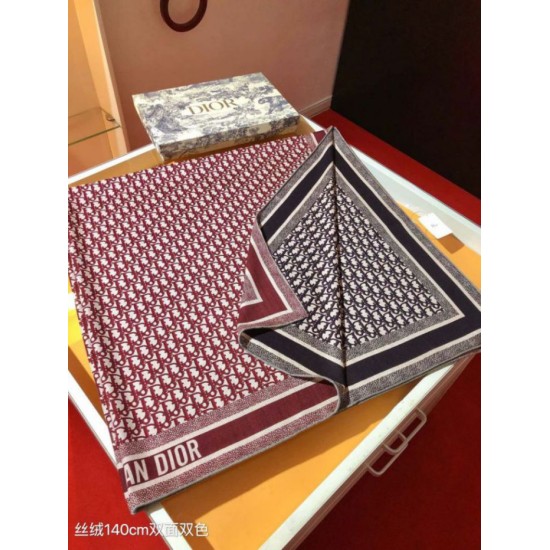 Knockoff Dior Oblique Diortwin reversible square silk and cashmere scarf burgundy/blue 140 x 140 Replica Clone