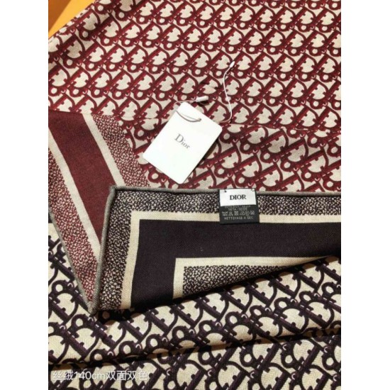 Knockoff Dior Oblique Diortwin reversible square silk and cashmere scarf burgundy/blue 140 x 140 Replica Clone