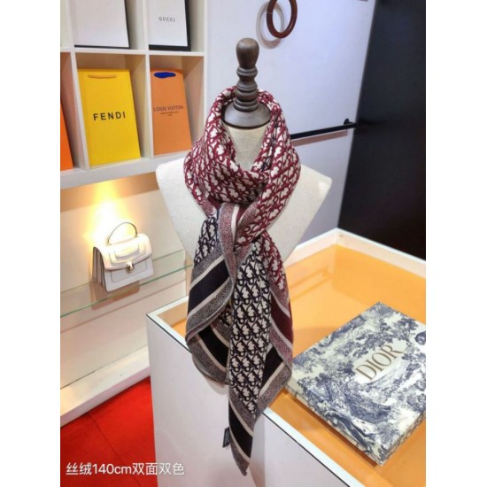 Knockoff Dior Oblique Diortwin reversible square silk and cashmere scarf burgundy/blue 140 x 140 Replica Clone