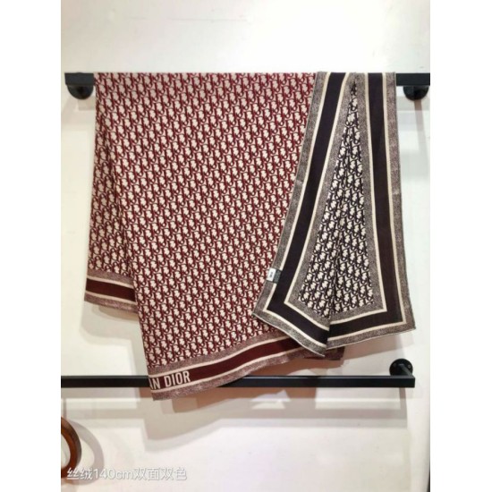 Knockoff Dior Oblique Diortwin reversible square silk and cashmere scarf burgundy/blue 140 x 140 Replica Clone