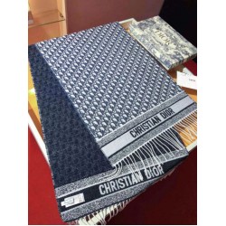 Knockoff Dior Oblique double face scarf ecru/blue cashmere 48 x 200 Replica Clone