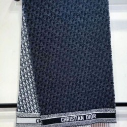 Knockoff Dior Oblique double face scarf ecru/blue cashmere 48 x 200 Replica Clone