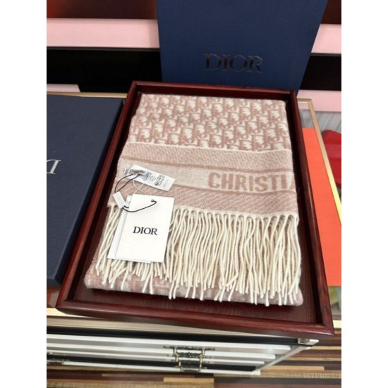 Knockoff Dior Oblique cashmere navy blue/écru fringed scarf 45 x 200 Pink Replica Clone