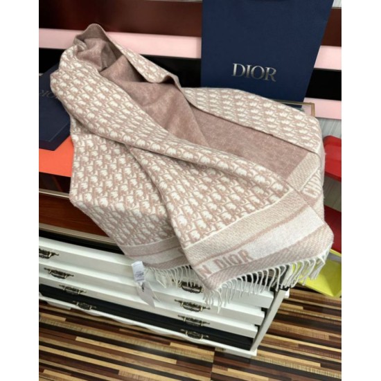 Knockoff Dior Oblique cashmere navy blue/écru fringed scarf 45 x 200 Pink Replica Clone