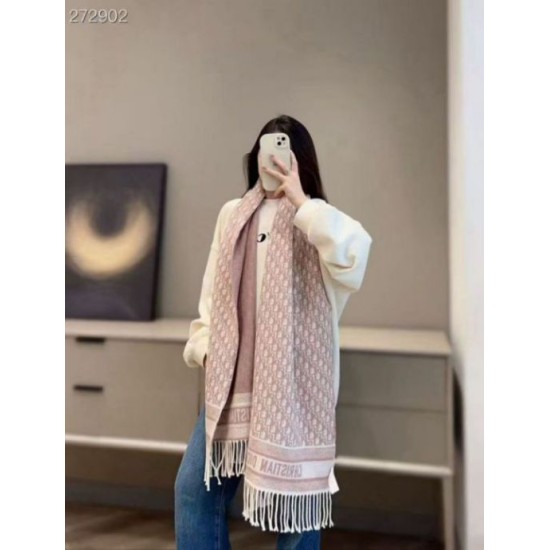 Knockoff Dior Oblique cashmere navy blue/écru fringed scarf 45 x 200 Pink Replica Clone