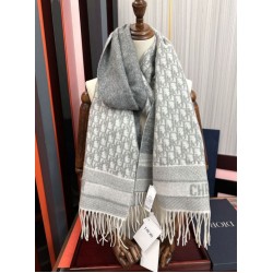Knockoff Dior Oblique cashmere navy blue/écru fringed scarf 45 x 200 grey Replica Clone