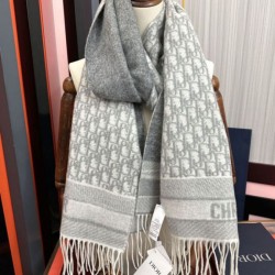 Knockoff Dior Oblique cashmere navy blue/écru fringed scarf 45 x 200 grey Replica Clone
