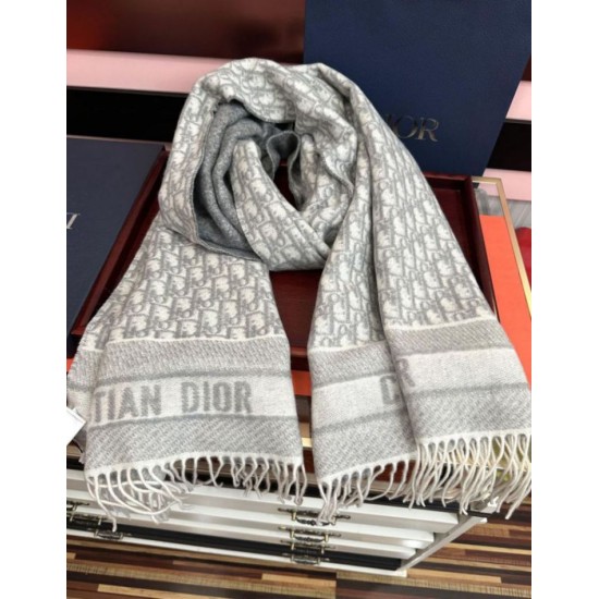 Knockoff Dior Oblique cashmere navy blue/écru fringed scarf 45 x 200 grey Replica Clone
