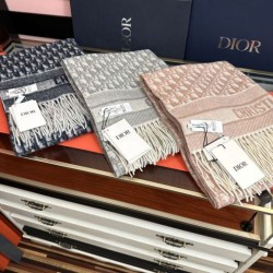 Knockoff Dior Oblique cashmere navy/écru fringed scarf 45 x 200 Blue Replica Clone
