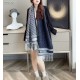 Knockoff Dior Oblique cashmere navy/écru fringed scarf 45 x 200 Blue Replica Clone