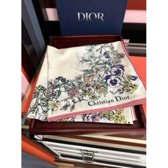 Knockoff Mitzah scarf multicolor silk and cashmere Dior D-Floral 140 x 140 02 Replica Clone