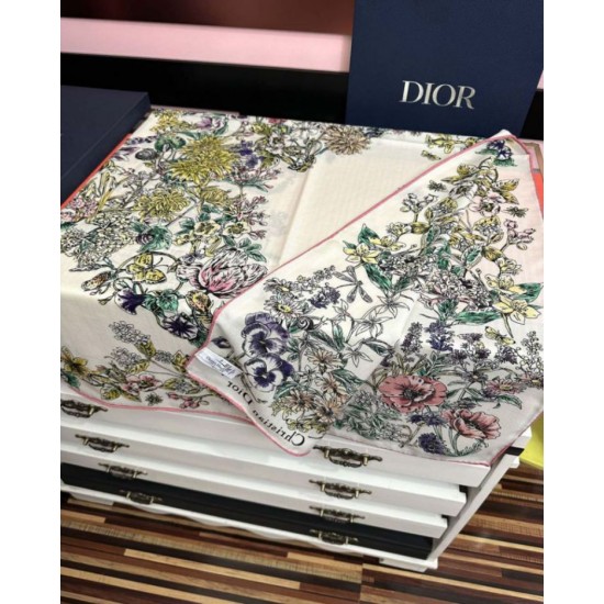 Knockoff Mitzah scarf multicolor silk and cashmere Dior D-Floral 140 x 140 02 Replica Clone