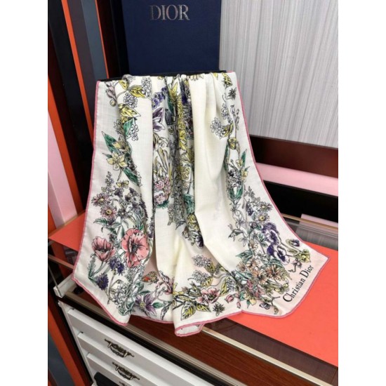 Knockoff Mitzah scarf multicolor silk and cashmere Dior D-Floral 140 x 140 02 Replica Clone