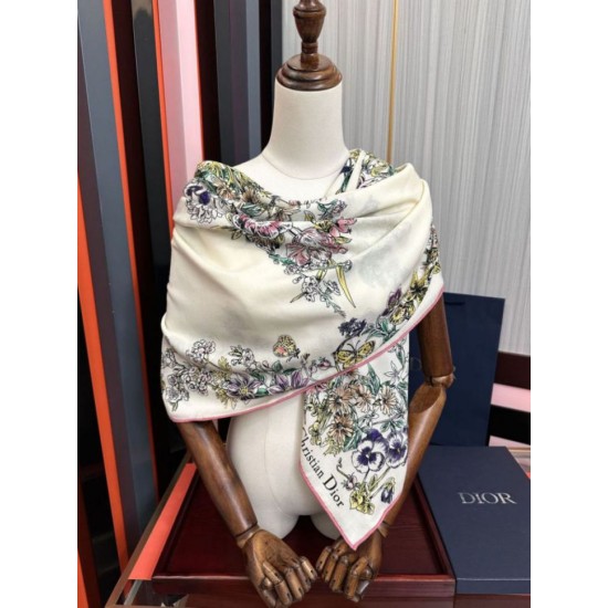 Knockoff Mitzah scarf multicolor silk and cashmere Dior D-Floral 140 x 140 02 Replica Clone
