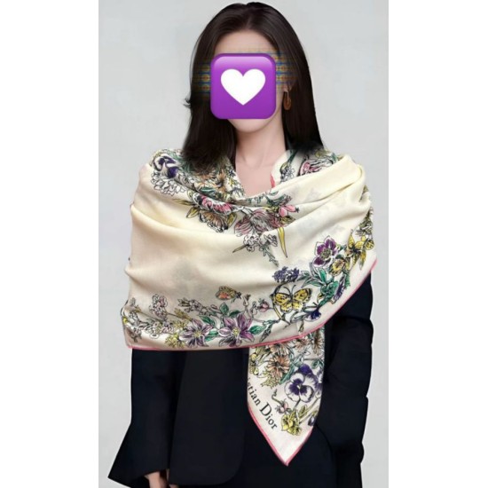 Knockoff Mitzah scarf multicolor silk and cashmere Dior D-Floral 140 x 140 02 Replica Clone