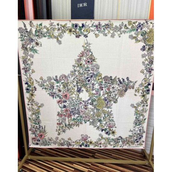 Knockoff Mitzah scarf multicolor silk and cashmere Dior D-Floral 140 x 140 02 Replica Clone