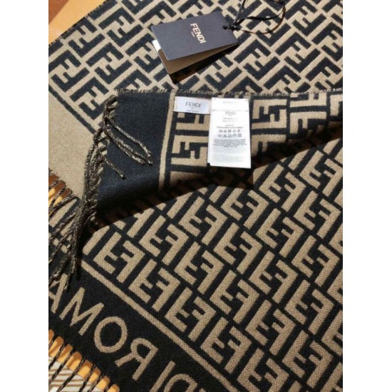 Knockoff Fendi FF scarf black/brown wool and cashmere blend 32 x 200 Replica Clone
