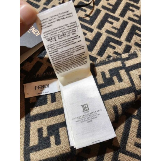 Knockoff Fendi FF scarf black/brown wool and cashmere blend 32 x 200 Replica Clone