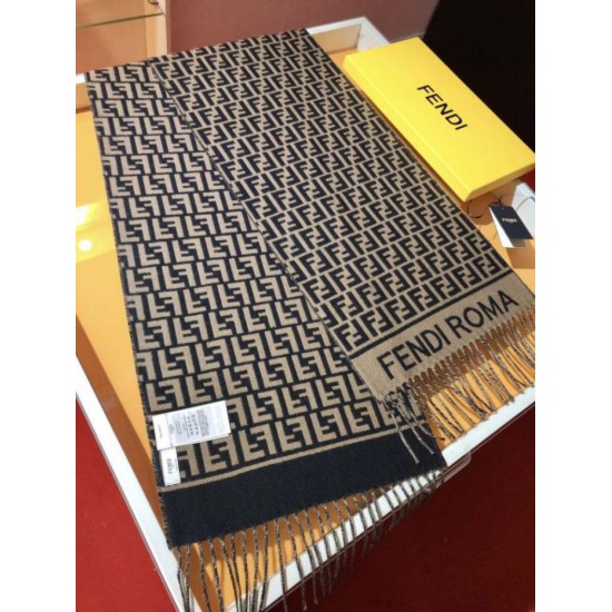 Knockoff Fendi FF scarf black/brown wool and cashmere blend 32 x 200 Replica Clone