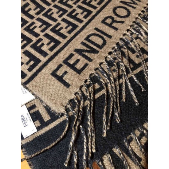 Knockoff Fendi FF scarf black/brown wool and cashmere blend 32 x 200 Replica Clone