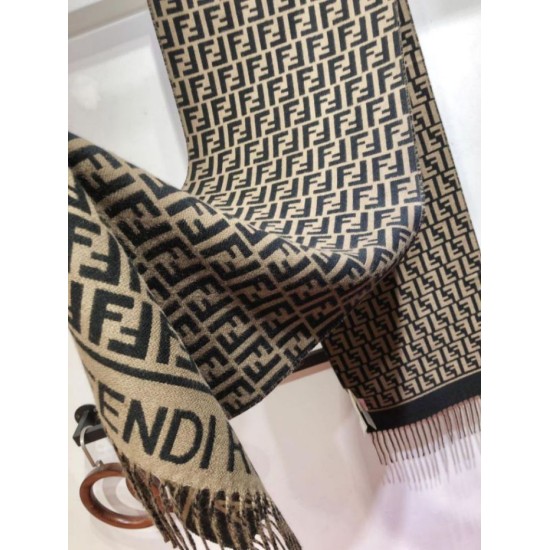 Knockoff Fendi FF scarf black/brown wool and cashmere blend 32 x 200 Replica Clone