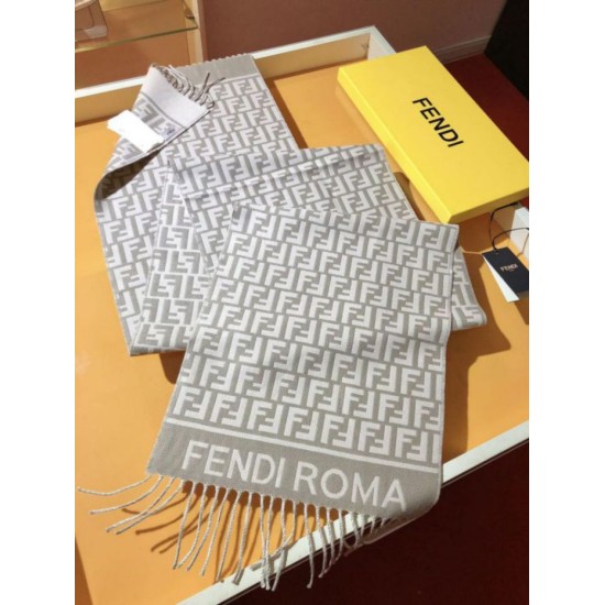 Knockoff Fendi scarf FF wool and cashmere blend scarf dove gray 32 x 200 Replica Clone