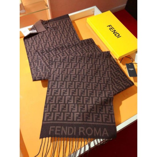 Knockoff Fendi FF wool and cashmere blend scarf burgundy 32 x 200 Replica Clone