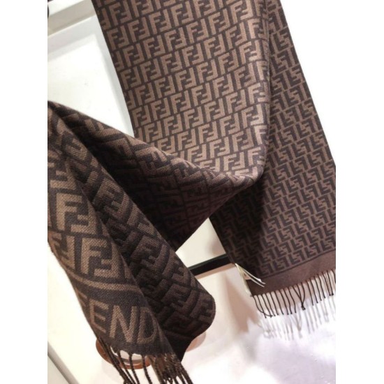 Knockoff Fendi FF wool and cashmere blend scarf burgundy 32 x 200 Replica Clone