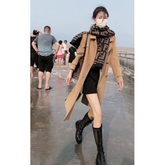 Knockoff Wool blend scarf with Fendi FF logo inlay brown 42 x 180 Replica Clone