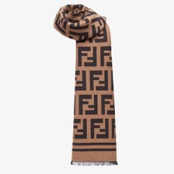 Knockoff Wool blend scarf with Fendi FF logo inlay brown 42 x 180 Replica Clone