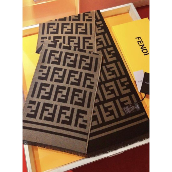 Knockoff Wool blend scarf with Fendi FF logo inlay brown 42 x 180 Replica Clone