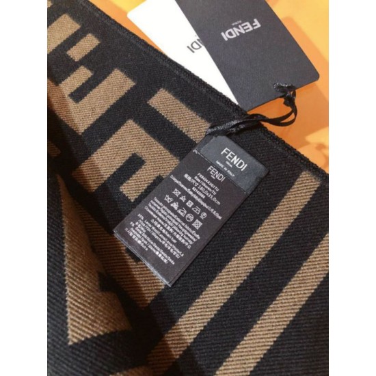 Knockoff Wool blend scarf with Fendi FF logo inlay brown 42 x 180 Replica Clone