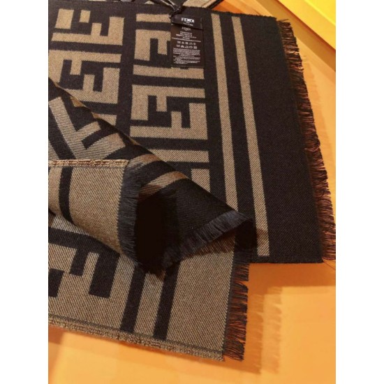 Knockoff Wool blend scarf with Fendi FF logo inlay brown 42 x 180 Replica Clone