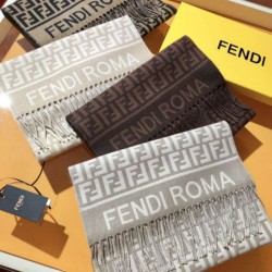 Knockoff Fendi FF wool and cashmere blend scarf beige 32 x 200 Replica Clone