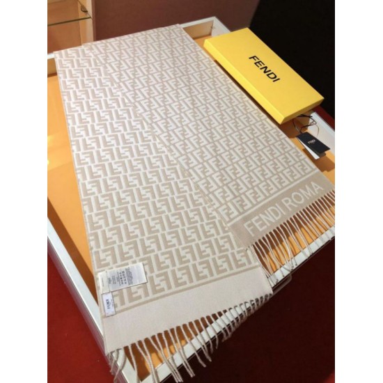 Knockoff Fendi FF wool and cashmere blend scarf beige 32 x 200 Replica Clone