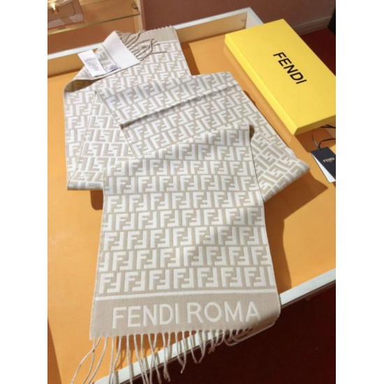 Knockoff Fendi FF wool and cashmere blend scarf beige 32 x 200 Replica Clone