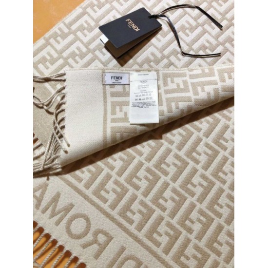 Knockoff Fendi FF wool and cashmere blend scarf beige 32 x 200 Replica Clone