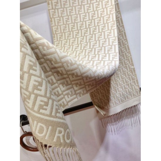 Knockoff Fendi FF wool and cashmere blend scarf beige 32 x 200 Replica Clone