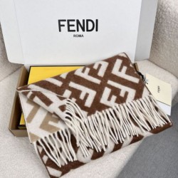 Knockoff Fendi FF cashmere and wool blend scarf brown 35 x 180 Replica Clone