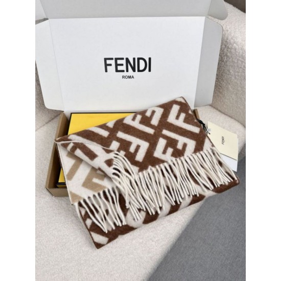 Knockoff Fendi FF cashmere and wool blend scarf brown 35 x 180 Replica Clone