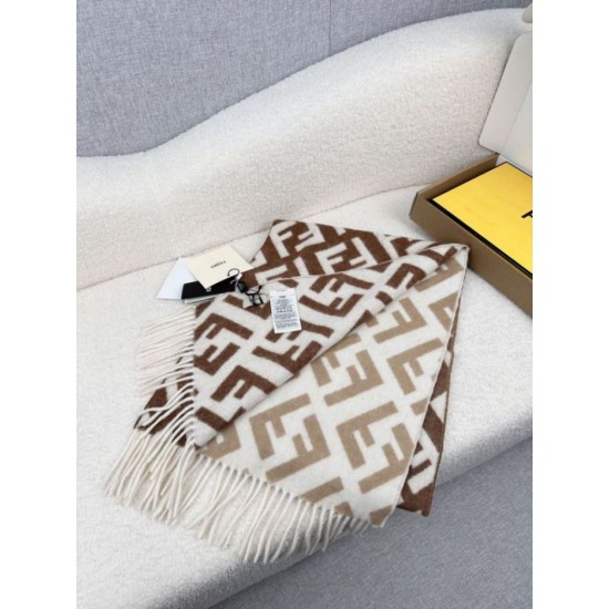 Knockoff Fendi FF cashmere and wool blend scarf brown 35 x 180 Replica Clone