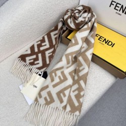 Knockoff Fendi FF cashmere and wool blend scarf brown 35 x 180 Replica Clone