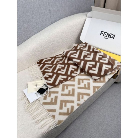 Knockoff Fendi FF cashmere and wool blend scarf brown 35 x 180 Replica Clone