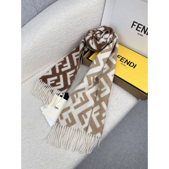 Knockoff Fendi FF cashmere and wool blend scarf brown 35 x 180 Replica Clone