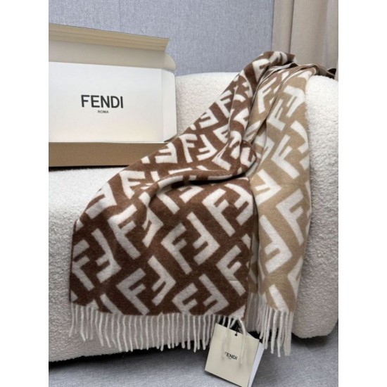 Knockoff Fendi FF cashmere and wool blend scarf brown 35 x 180 Replica Clone