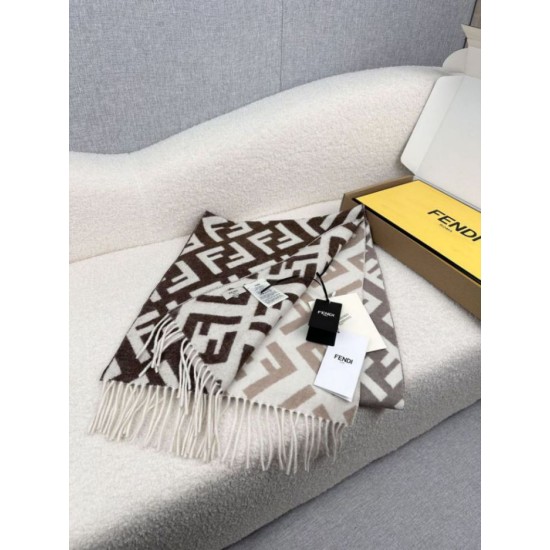 Knockoff Fendi FF cashmere and wool blend scarf dove gray 35 x 180 Replica Clone